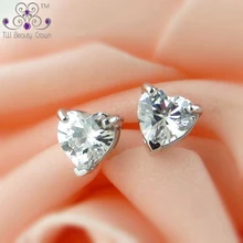 Настоящее серебро 925 проба AAA+ кубический цирконий любовь сердце серьги гвоздики для женщин юная леди свадьба и помолвка ювелирных изделий