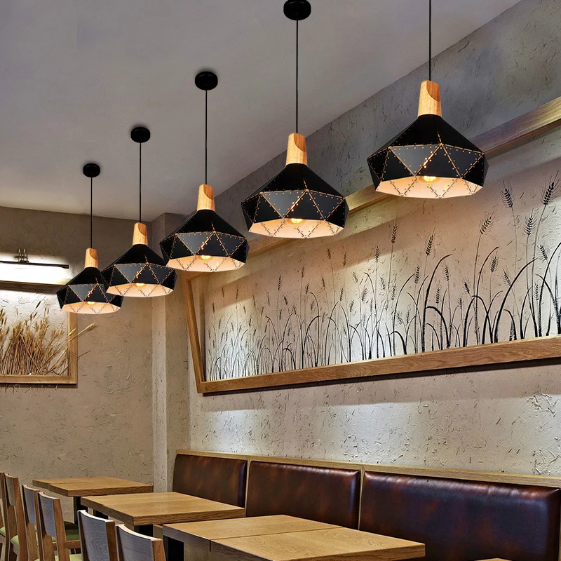 

Fanlive Modern wooden chandelier Lamparas colorful aluminum lampshade Restaurant lights Home lighting chandeliers
