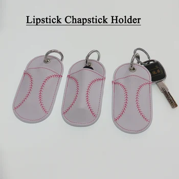 

100pcs Softball And Baseball Printed Neoprene Chapstick leather Keychain Holder Party Holiday Gifts Free DHL