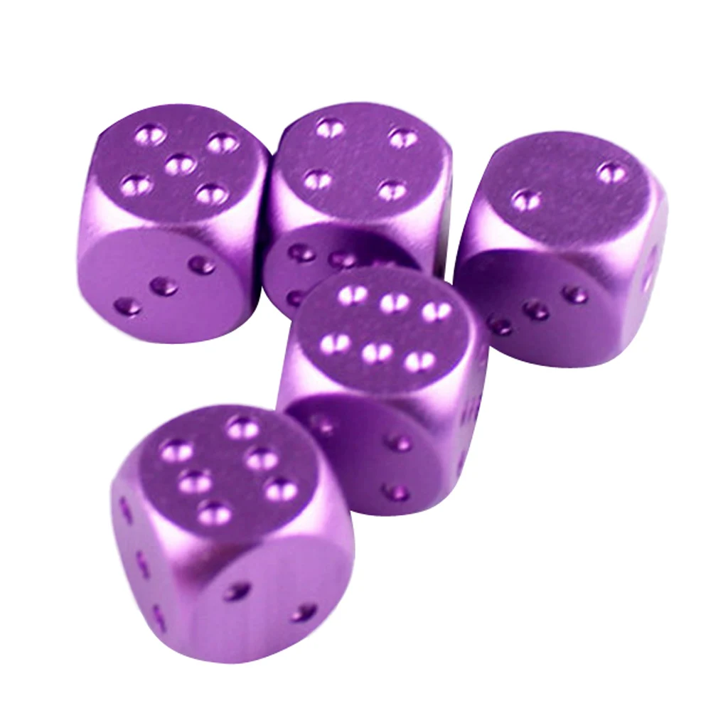 5 Pieces Aluminum Alloy 6 Sided Square Cube Spot Dice Round Corner for Camping Travell Birthday Family Party Games Supplies