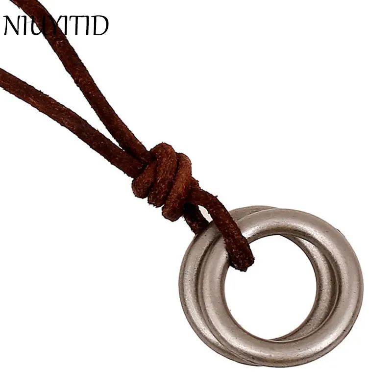 

NIUYITID Men Leather necklaces & pendants Vintage Round Alloy Neckless Jewellery Man BIJOUTERIE