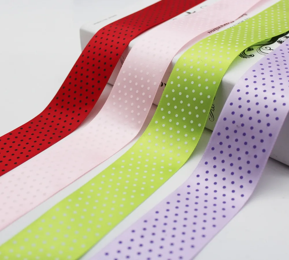 

Swiss Dot Pattern Satin Printed 11 Dots Ribbon Spool 1.5 Inch 38 MM Wedding Decoration Gift Package DIY Tape Gift Accessoires
