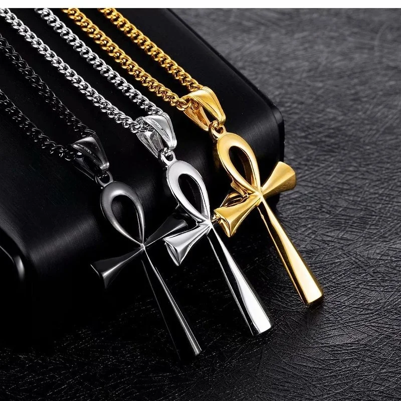 

MD Men Stainless Steel Cross Religious Pendant Necklace Gold Black Silver