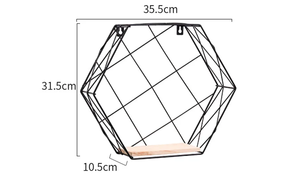 Железная металлическая сетка Настенный декор Шестигранная полка настенная подвесная плавающая полка Современная Скандинавская полка Геометрическая декоративная настенная полка