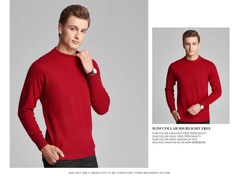 Осень для мужчин однотонные с круглым вырезом Повседневное шерстяной свитер с длинным рукавом Офис человек свитер чистого цвета пуловеры