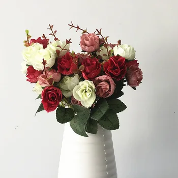 

1pc/lot 2018 Home Decor Wedding Decoration Artificial Silk Rose Flower Bouquet