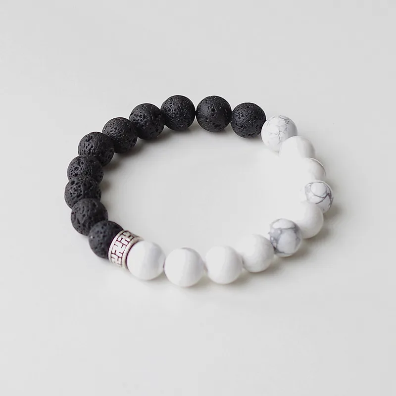 

10MM White Black Lava Healing Balance Beads Bracelet Reiki Buddha Prayer Natural Stone Bracelet For Men Jewelry