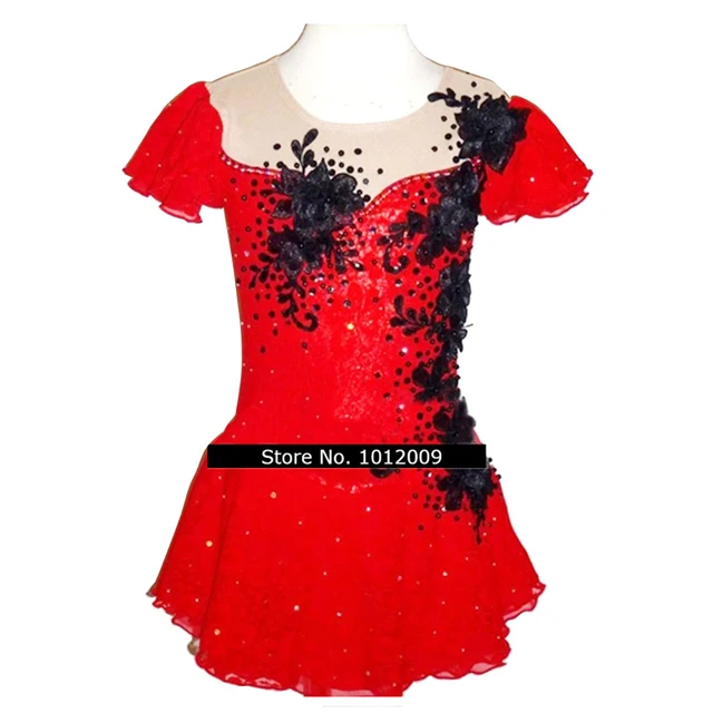 Best price at $146 Cheap Customized Costume Ice Skating Figure Skating Dress Gymnastics Red Adult Girl Show Skirt Performance Competition Rhinestone
