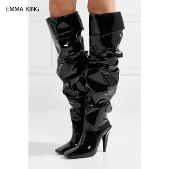 

Autumn Winter Botas Mujer Square Toe Stilettos Over the Knee Boots Strange Style High Heels Fashion Thigh High Boots Shoes Woman