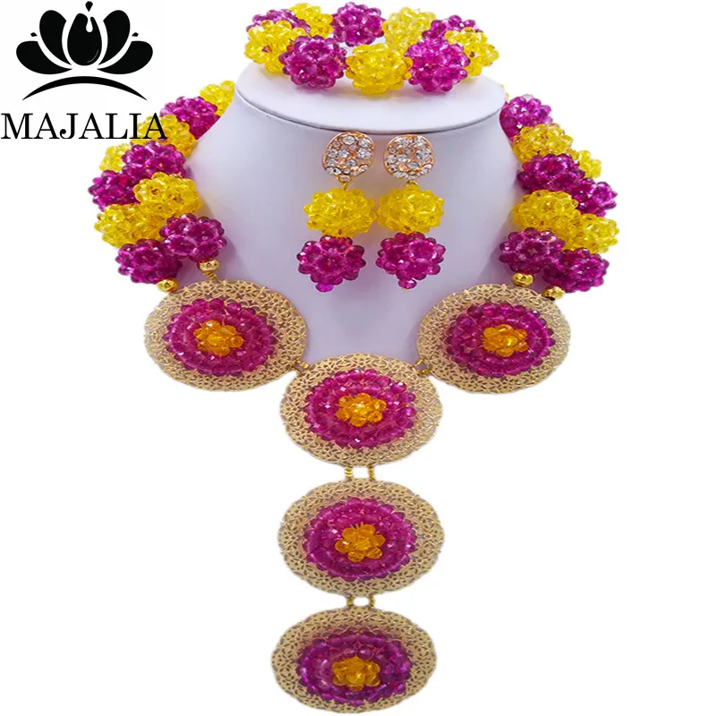 

Majalia Luxury Nigerian Wedding Purple and yellow African Beads Jewelry Set Crystal Bride Jewelry Sets Free Shipping 2CB017