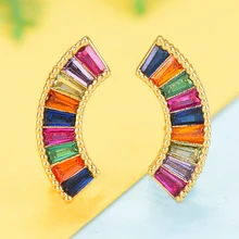 GODKI 15 мм Маленькая серьга Радуга CZ популярные серьги-гвоздики в виде капель с кристаллами в форме Для женщин аксессуары Полный кубический циркон серьги с кисточкой mujer moda