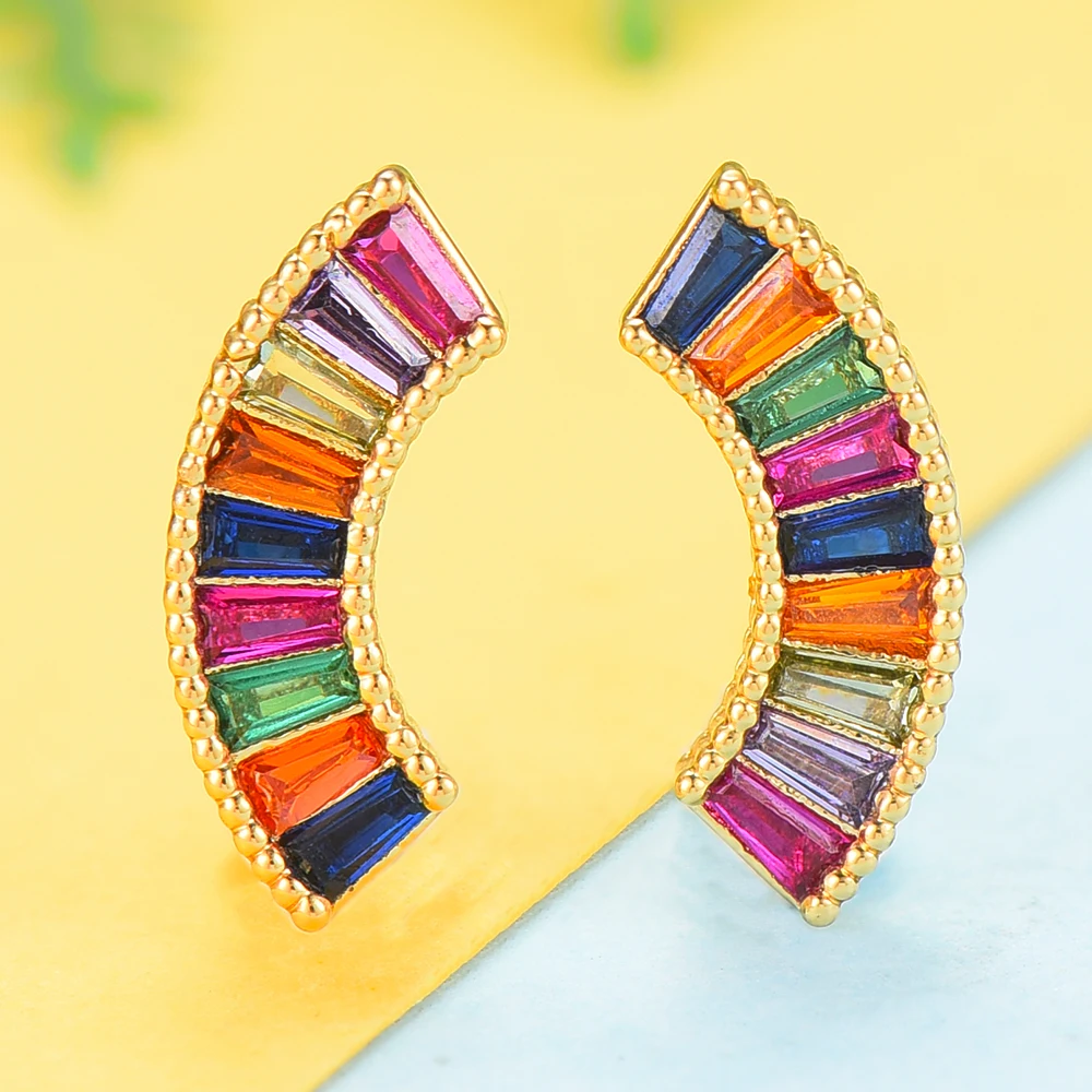 

GODKI 15MM Small Stud Rainbow CZ Popular Stud Earring For Women Accessories Full Cubic Zircon Earrings pendientes mujer moda