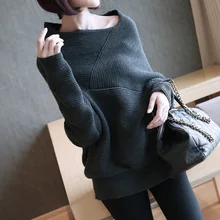 Женский свитер с асимметричным воротником, зимний женский пуловер с открытыми плечами и рукавами летучая мышь, трикотажная одежда размера плюс, Befree