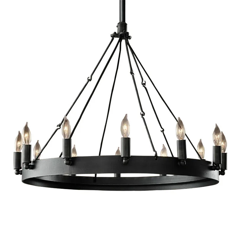

American Circle Candle Chandelier vintage Round wrought iron E14 Lamps retro For Parlor Garden Home Chandelier lighting G123
