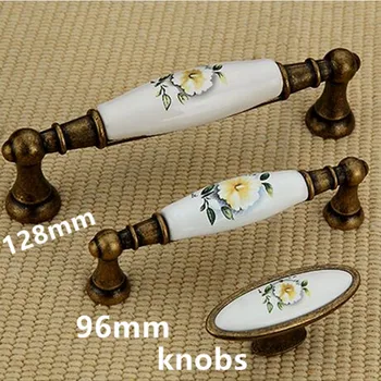 

Retro distress dresser door handles camellia ceramic drawer kitchen cabinet pulls knobs rural porcelain furniture handles 128mm