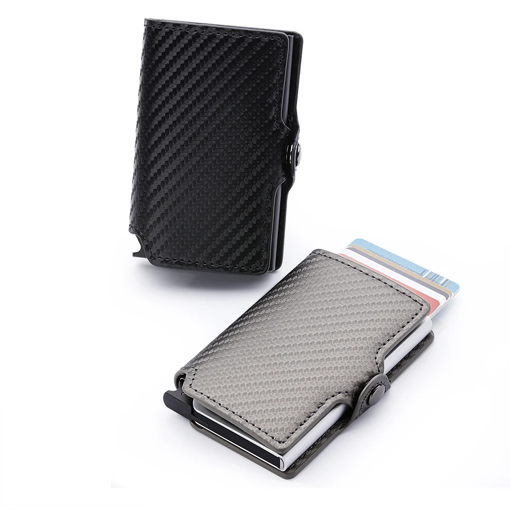 Rfid Блокировка углеродного волокна алюминиевый кошелек Тонкий для мужчин Автоматический кредитный держатель для карт кошелек Pasjes Houder