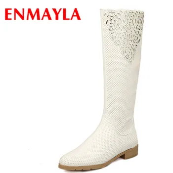 

ENMAYLA Women Flats Spring and Autumns Knee-high Boots Shoes Woman 2 Colors New White Shoes Cut-outs Zippers Fashion Boots Shoes
