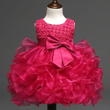 

2019 Freeshipping baby summer dress pearl multi-layer mesh dress girl flower princess dress bow flower girl dress