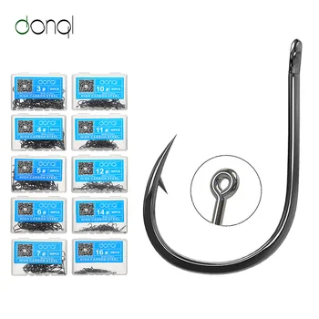 

DONQL 50pcs/Box Carbon Steel Barbed Fishing Hook Worm Pond Fish Bait Holder for Carp Fishing Pesca Jig Head Fishing Hooks 3#-16#