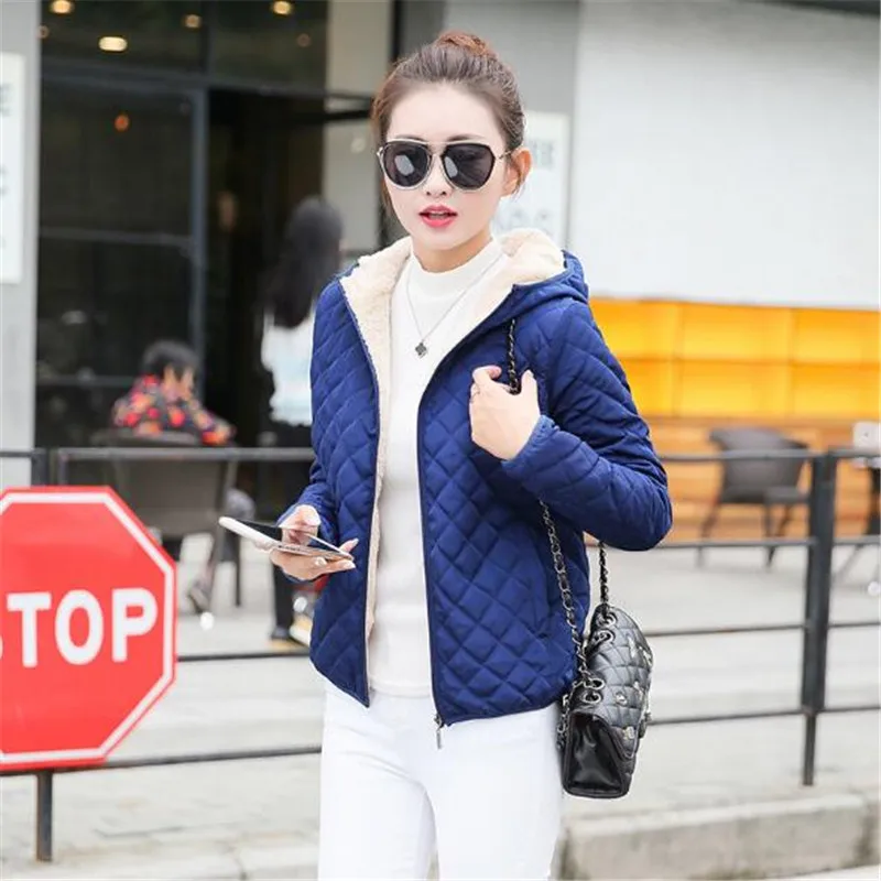 Autumn New Parkas basic jackets Female Women Winter plus velvet lamb hooded Coats Cotton Winter Jacket Womens Outwear coat