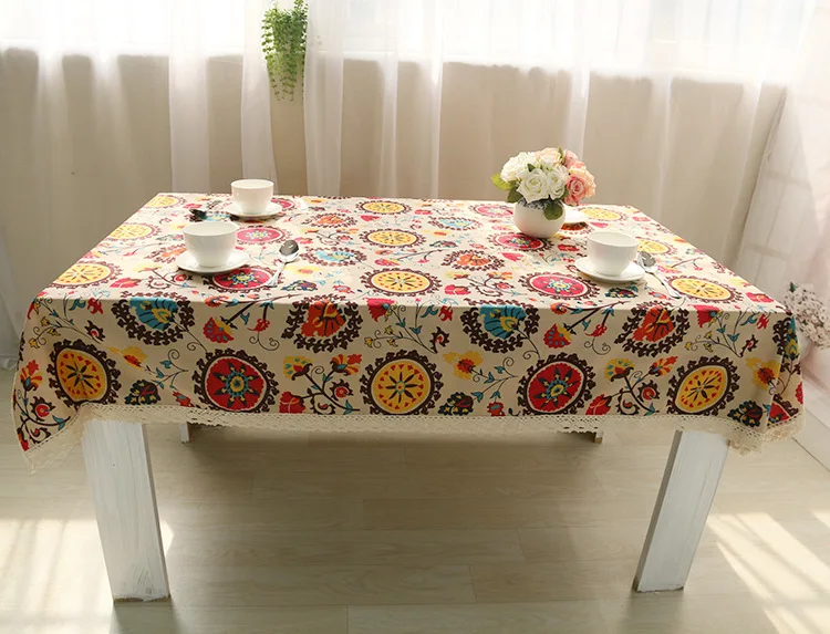 estilo bohemia algodão linho toalha de mesa sol flor toalha de mesa toalhas de mesa capas de mesa para festa de casamento casa piquenique esteira