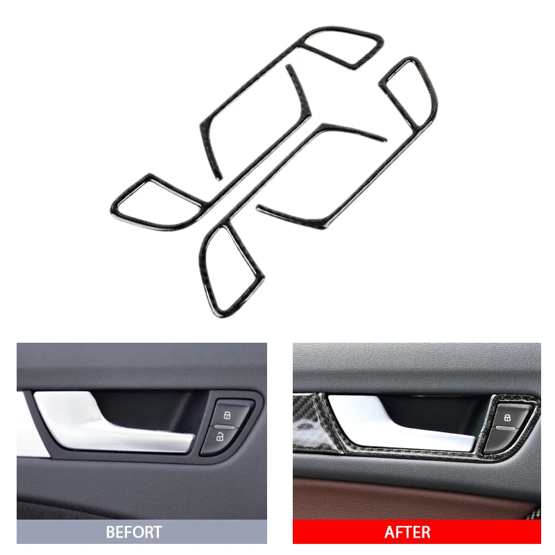 

4X Real Carbon Fiber Interior Door Handle Panel Cover Inner Door Frame Trim Decal Sticker For Audi A4 B8 2010 2011 2012-2016