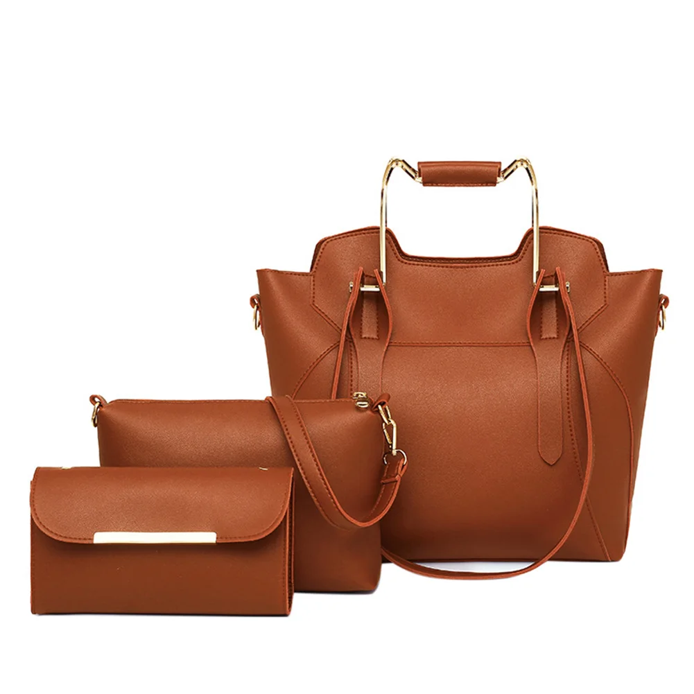 

3 Pcs/Set Women Composite Bags PU Leather Casual Handbag Shoulder Bag Metal Chain Purse Gift KA-BEST