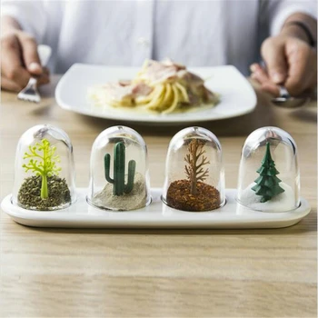 

4 Pcs/set Creative Kitchen Spice Tools Seasoning Condiment Bottles Seasons Plant/Animal Paradise Seasoning Box for Salt Pepper
