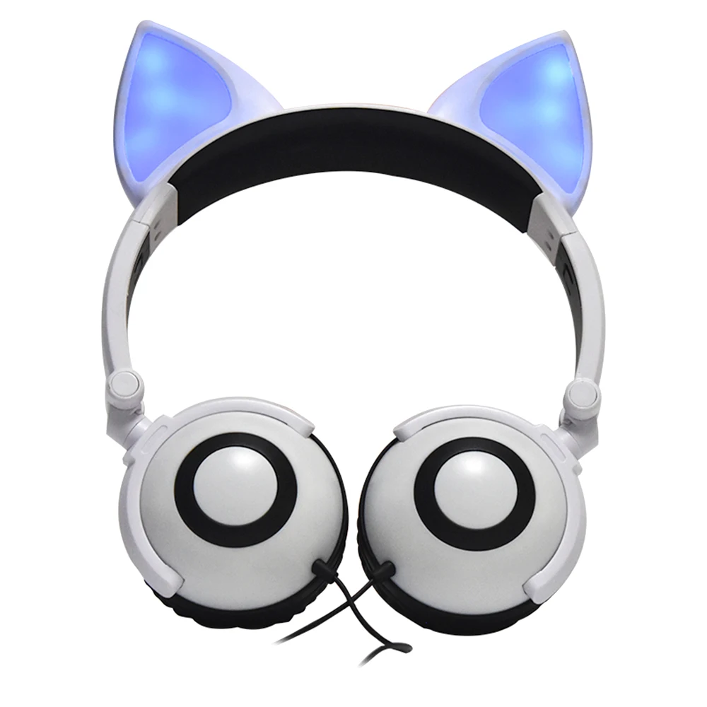 Foldable Fox Ear Headphones Flashing LED Lights for PC Laptop 3 5mm AUX Over ear Headset Adjustable Headband Kids Earphone