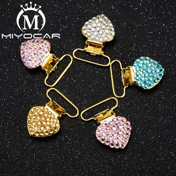 

MIYOCAR 10pcs per lot special design bling heart gold shape safe pacifier clip pacifier holder good qualitySP020-1
