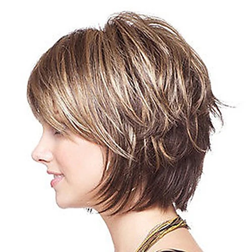 brown mixed HAIRJOY женские прямые челки стиль Pixie Cut 14 дюймов Синтетические волосы парик коричневый смешанные короткие натуральные парики - Цвет: brown mixed