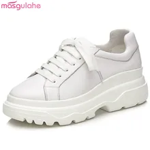 Masgulahe Черный Белый Мода весна-осень Новая женская обувь из натуральной кожи с круглым носком обувь на плоской подошве из натуральной кожи обувь
