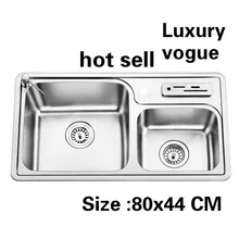Квартира кухня двойной паз раковина сделать блюда 304 нержавеющая сталь vogue Лидер продаж 800x440 мм