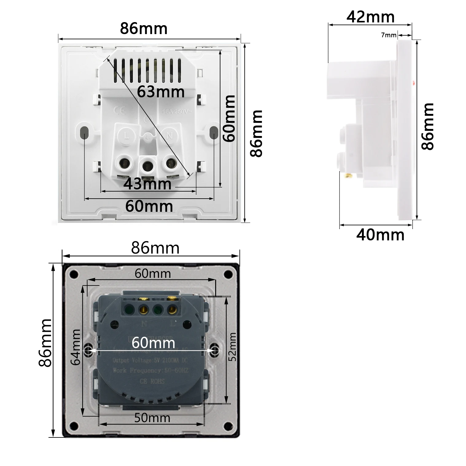 С двойным портом USB Порты и разъёмы 5V 2.1A стены Зарядное устройство адаптер EU Франция Стандартный светодиодный индикатор 16A гнездо Мощность из магазина производителя, из нержавеющей стали Панель