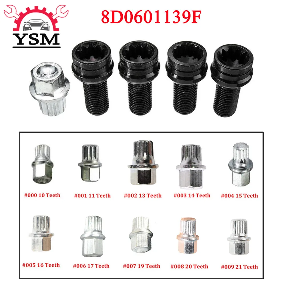 8D0601139F x5 Set Anti theft Wheel Screw Bolt Lock Nut Key Adapter For