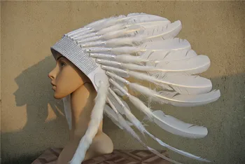 

white feather Headdress 21inch feather headpiece for halloween party event supply