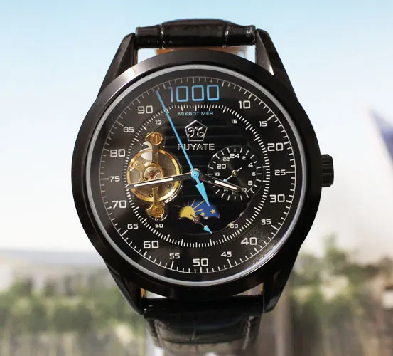 

TOPSELL Black Automatic Mechanical Tourbillion Date Army Men Watch
