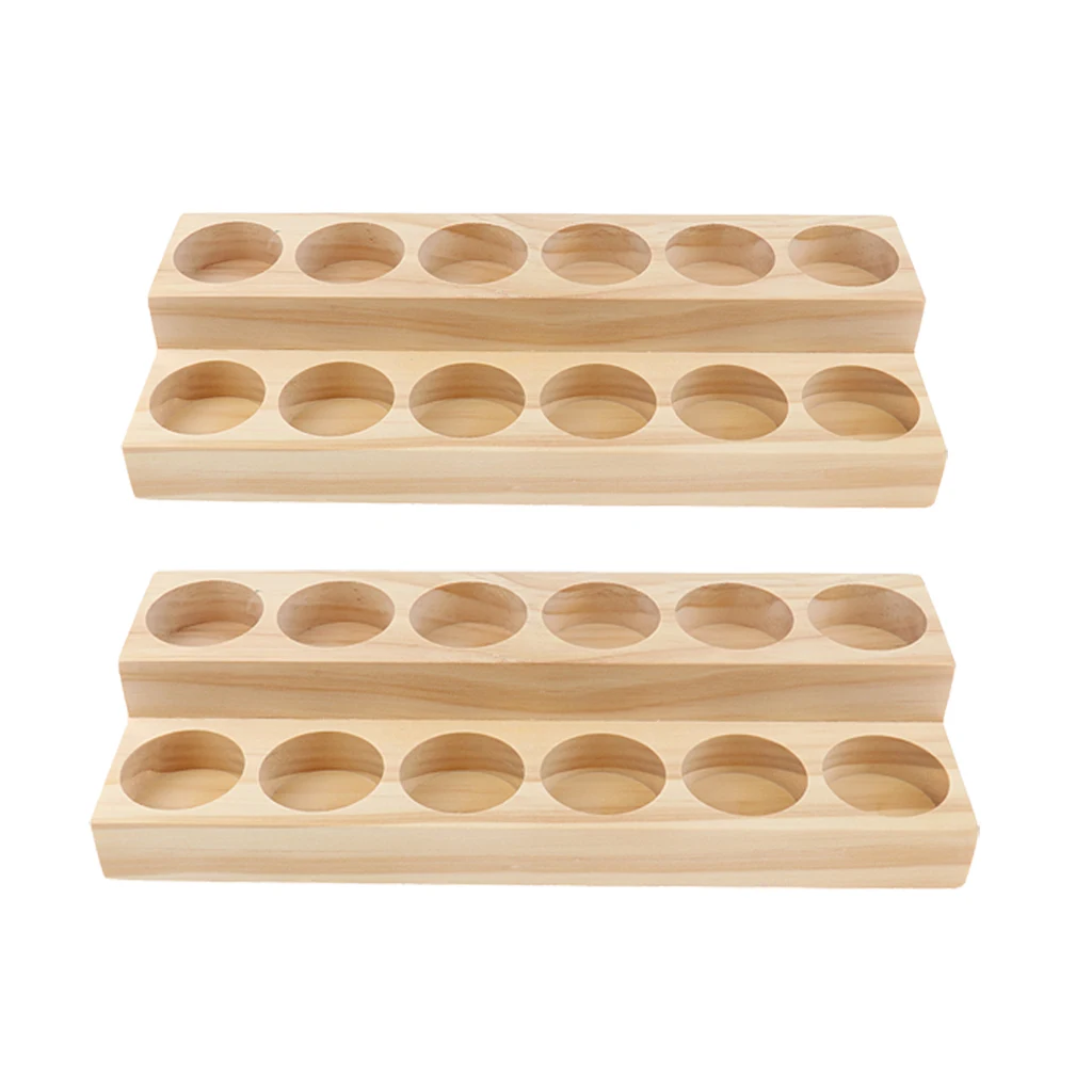 

Wood Essential Oils Display Storage Stands, 2 Pieces(24 Slots), for Home Collection and Salon Retails