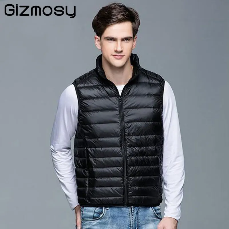 Duck Down Vest Men Ultra Light Solid Zipper Puff Gilet Casual Vests