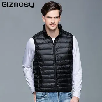 

Duck Down Vest Men Ultra Light Solid Zipper Puff Gilet Casual Vests Jackets Sleeveless Waistcoat Outwear Plus Size SY593-1