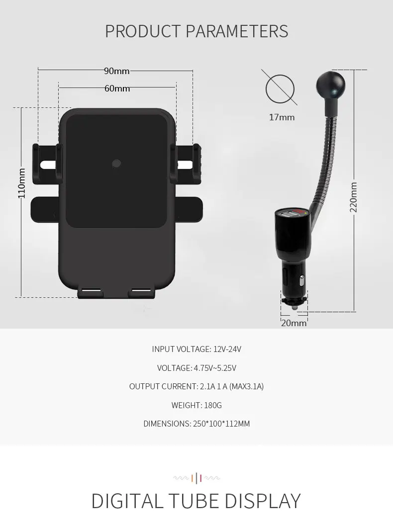 Автомобильный держатель TOPZERO для Xiaomi, Беспроводная зарядка, двойной USB, автомобильное беспроводное зарядное устройство для iPhone, автомобильное крепление, беспроводное зарядное устройство