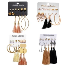 MISANANRYN дизайн кисточка шпилька Комплект сережек для женщин Девушка богемные золотые цветы длинные серьги Женская мода свадебные ювелирные изделия