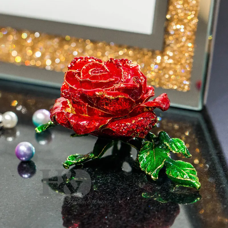 H& D, ручная роспись, красная роза, держатель для ювелирных изделий, коробка с элегантными кристаллами, декоративная фигурка розы, ювелирный держатель для роскошных рождественских подарков