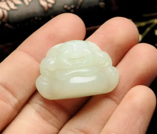 

ddh001423 Hetian white river jade necklace pendant chinese happy smiling buddha Maitreya