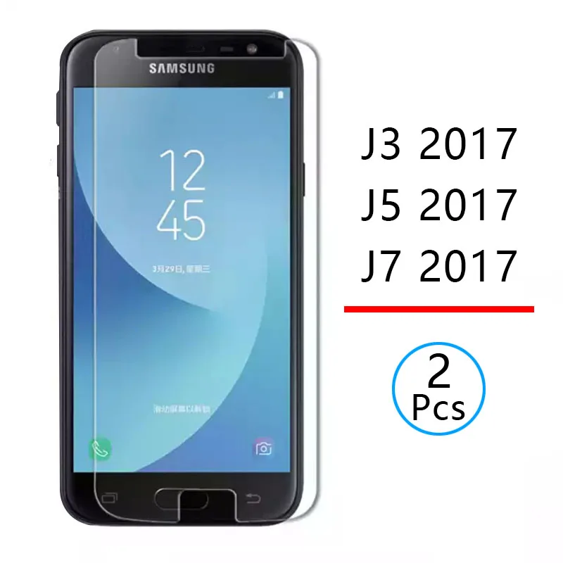 2 шт. закаленное стекло для samsung j3 j5 j7 2017 защитное защита экрана защитная пленка
