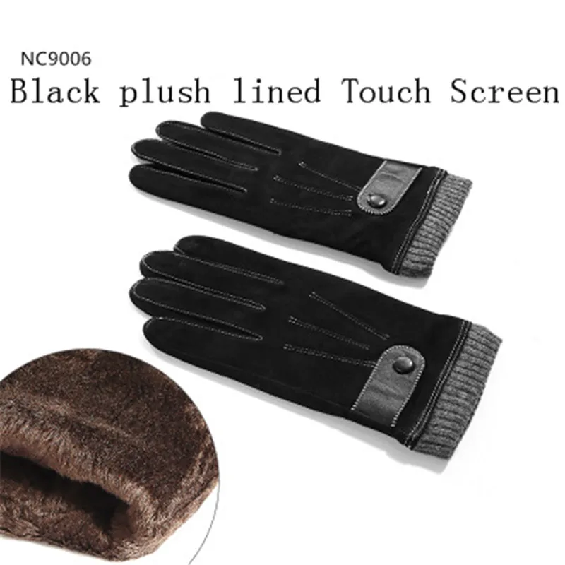 touch plush lined Мужские перчатки из натуральной кожи, мужские Модные трендовые осенне-зимние плюшевые черные замшевые перчатки из овчины,, новинка 9006 - Цвет: touch plush lined