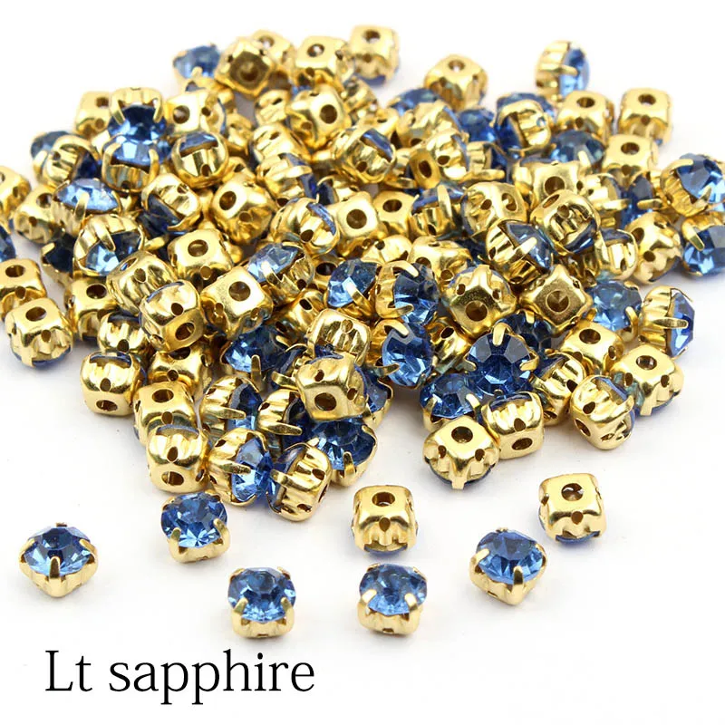 Lt sapphire Горячая Распродажа пришить стразы 4 мм/5 мм/6 мм/7 мм Золотой Коготь камни 28 Цвета для платья украшения 100 шт./упак - Цвет: Lt sapphire