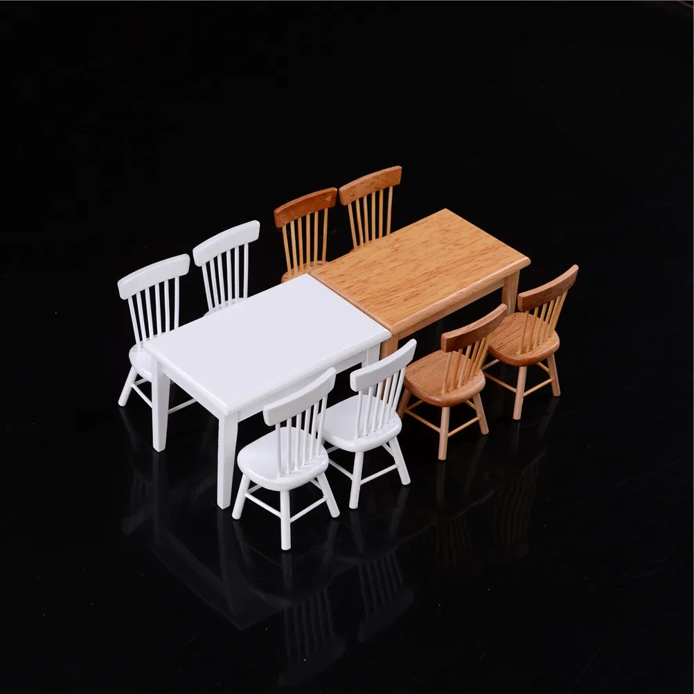

1/12 Miniature Wooden Dining Chair Table Furniture Set For Doll house Miniature Kitchen Food Pretend Play Toys 5Pcs/set