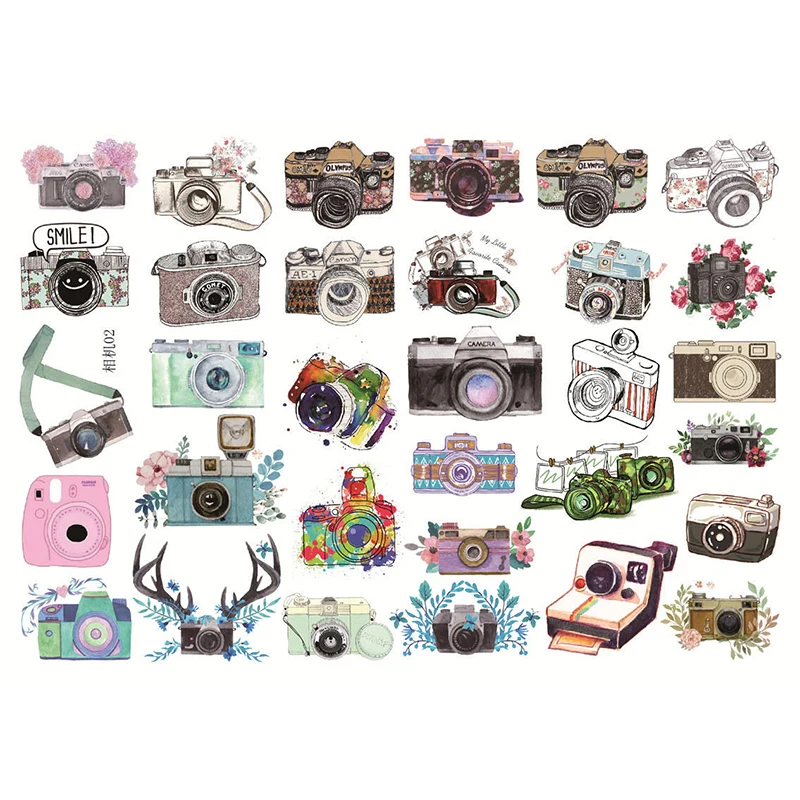 

1 Pc Uncut A5 Hand Painted Camera Decorative Stationery Stickers Scrapbooking DIY Notebook Diary Lable Album Sticker