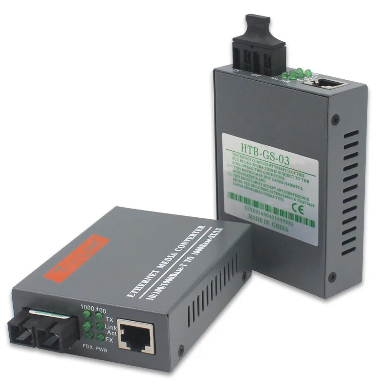 

2 Pair HTB-GS-03 A&B Gigabit Fiber Optical Media Converter 1000Mbps Single Mode Single Fiber SC Port 20KM External Power Supply